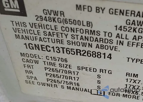 2005 Chevrolet Tahoe Z71 z USA, uszkodzony, nr VIN 1GNEC13T65R268814